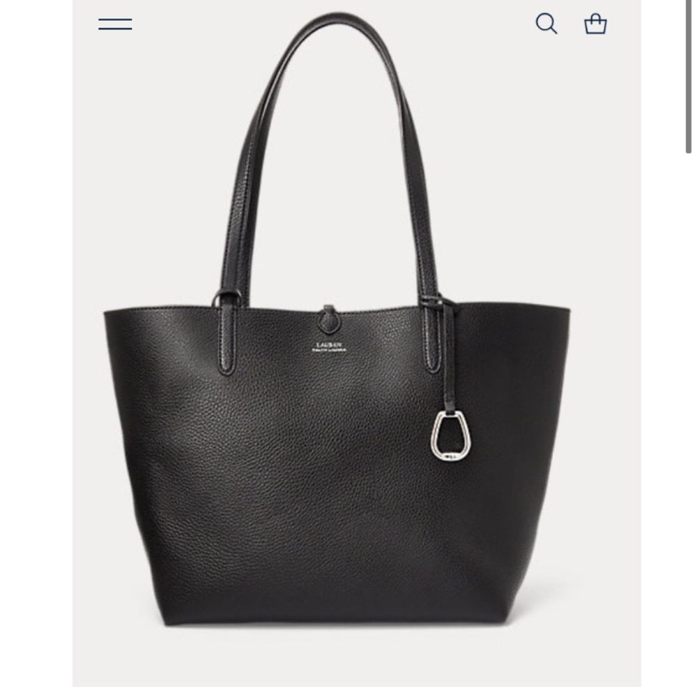 NWT! RALPH LAUREN REVERSIBLE Glen Plaid VEGAN LEATHER TOTE & matching ZIP POUCH!